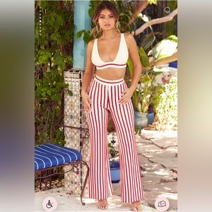 Racing stripes bandage trousers & crop top set